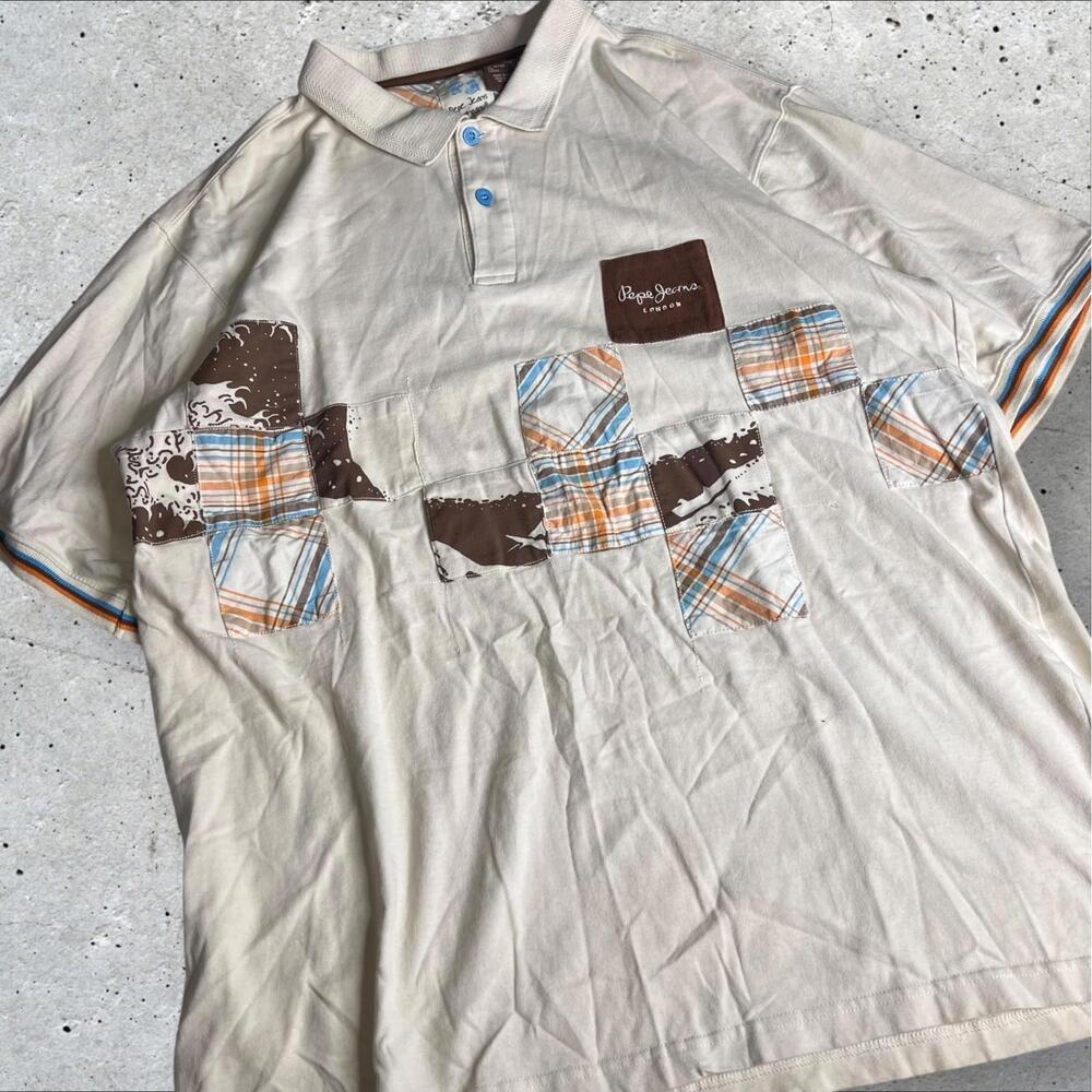 Pepe Jeans Patchwork Design Polo Shirt Short Sleeves Size 3XL‎
